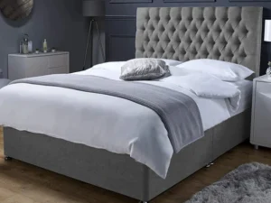 Mullion Suede Divan Bed Set With Chesterfield Headboard and Mattress Options