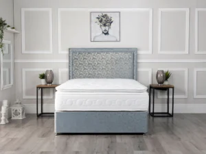 Galaxy Divan Bed Set Finished In Sky Marble With A Floorstanding 54'' Headboard