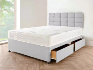 Linen Look Grey Divan Bed with Headboard and Mattress on Sale