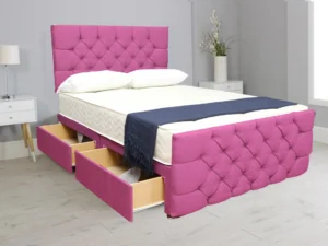 Elegant Haven Pink Crushed velvet 6ft Storage Divan with Mattress